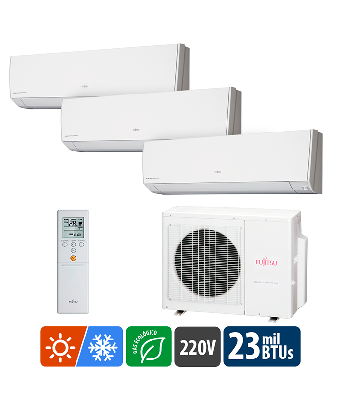 Ar Condicionado Multi Split Fujitsu High Wall Inverter 23.000 BTUs (3x Evap. 9.000) Quente e Frio 220v